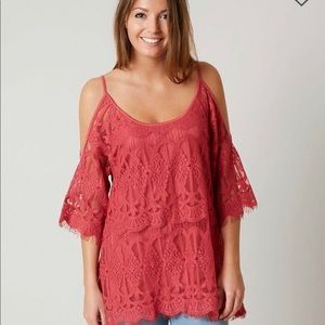 NWT Ivory Love Lace Cold Shoulder Top